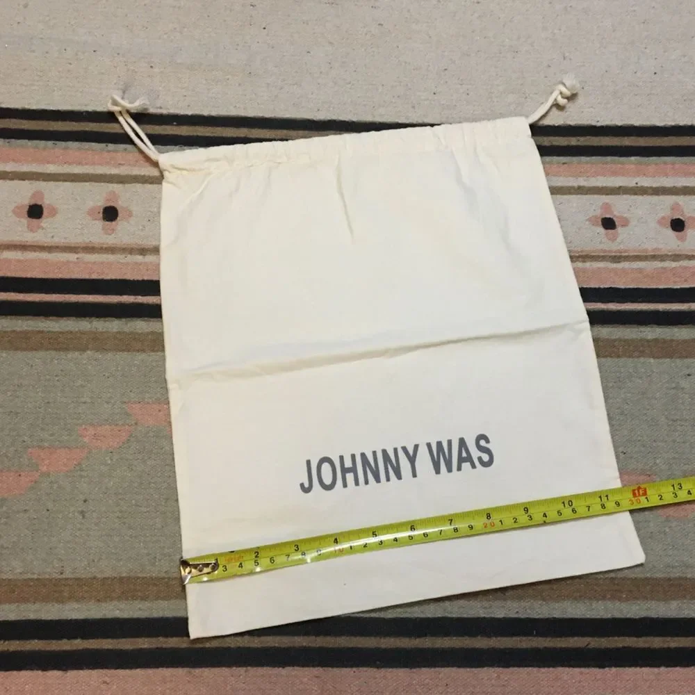 Johnny Was medium Off White drawstring dustbag logo on front Garment bag